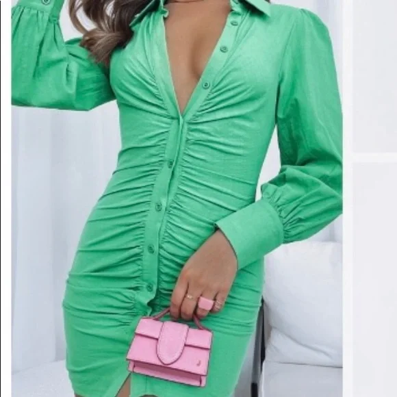 White Fox Boutique | Dresses | Not So Subtle Green Button Down Mini Dress |  Poshmark